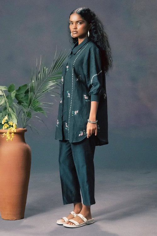 Indigo Rose Print Shirt and Pant Set