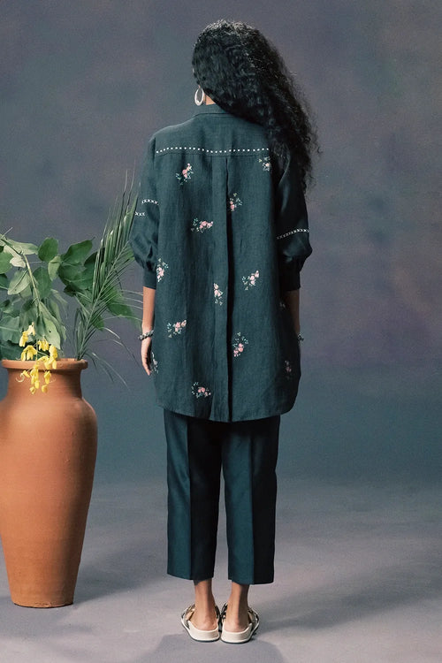 Indigo Rose Print Shirt and Pant Set