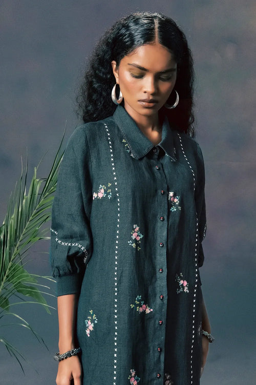 Indigo Rose Print Shirt and Pant Set