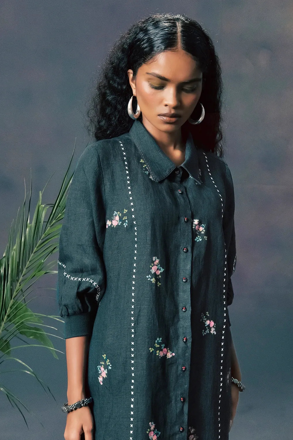 Indigo Rose Print Shirt and Pant Set