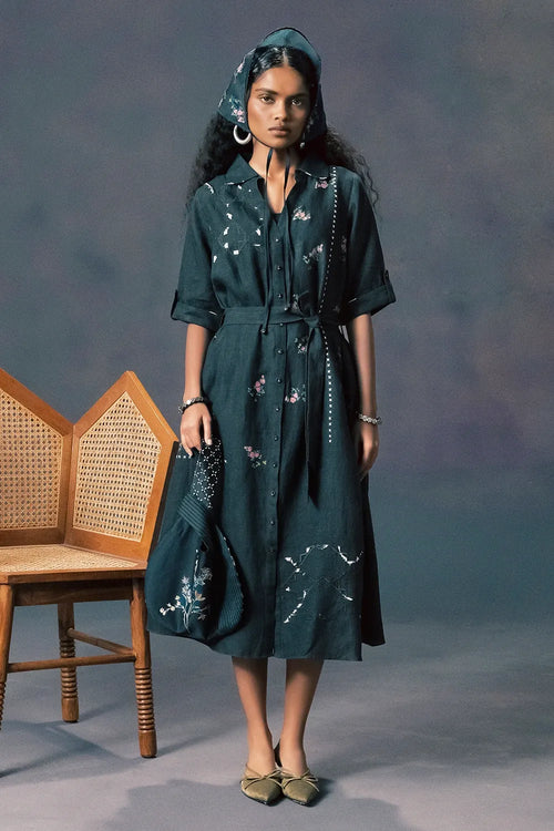 Indigo Rose Print Dress