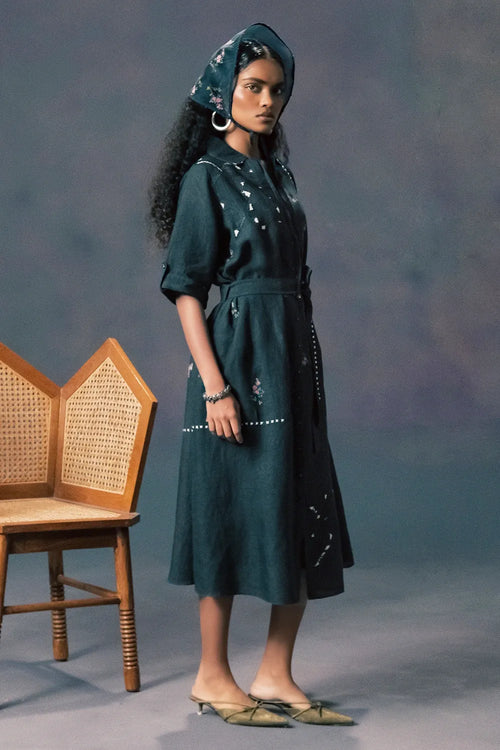 Indigo Rose Print Dress