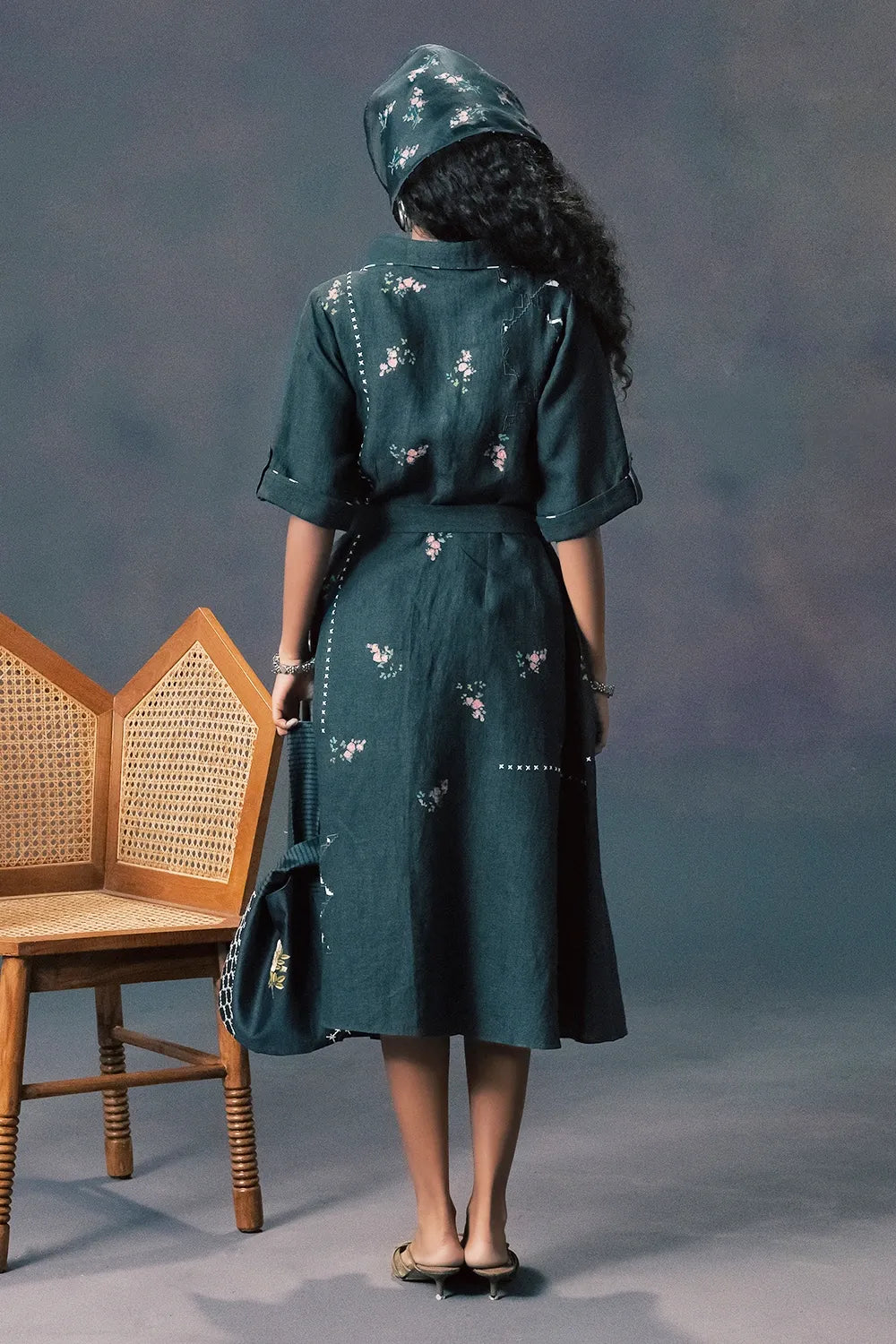 Indigo Rose Print Dress