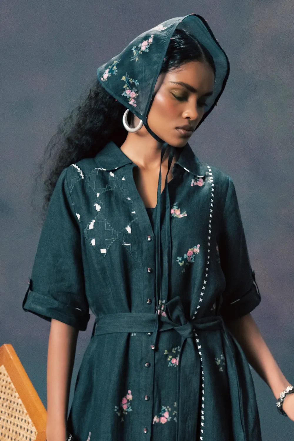 Indigo Rose Print Dress