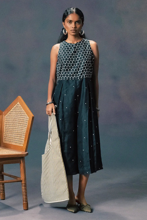 Indigo Silk Dress With Jacket
