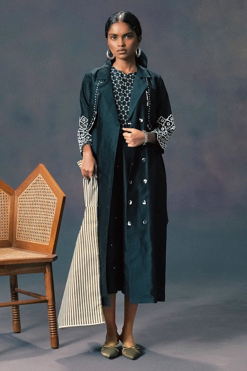 Indigo Silk Dress With Jacket