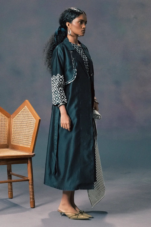 Indigo Silk Dress With Jacket