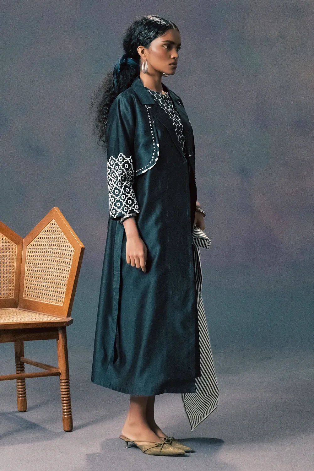 Indigo Silk Dress With Jacket
