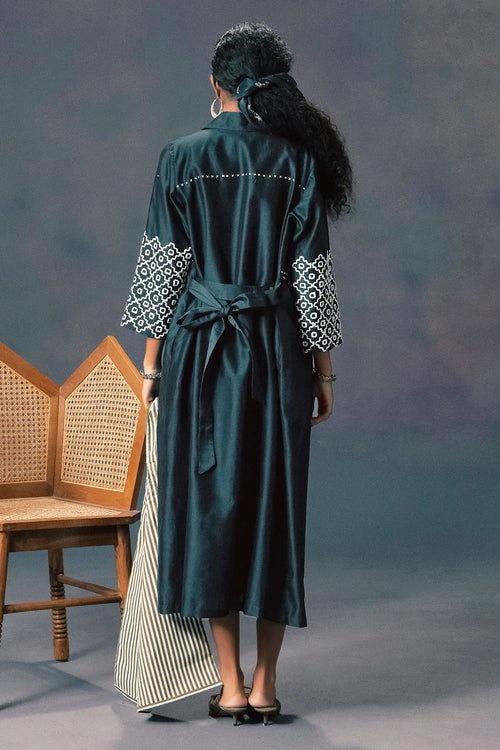 Indigo Silk Dress With Jacket