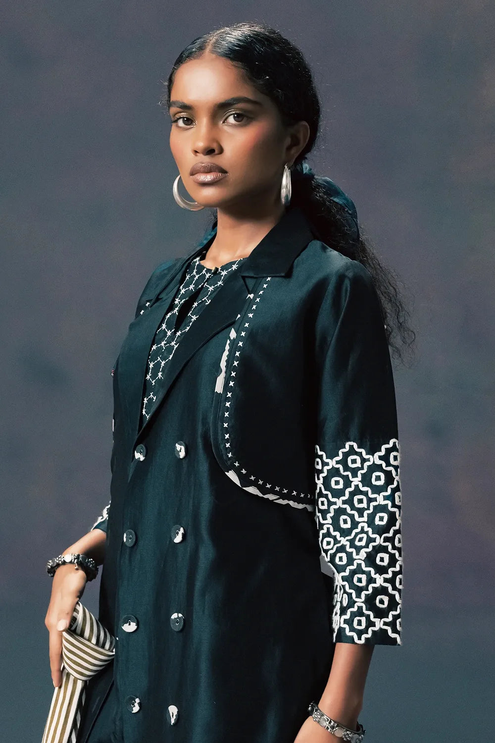 Indigo Silk Dress With Jacket