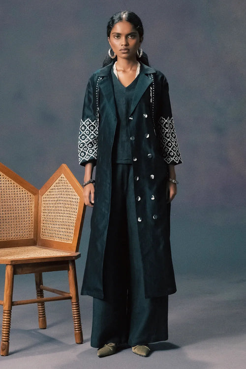 Indigo Embroidered Jacket and Co-ord Set