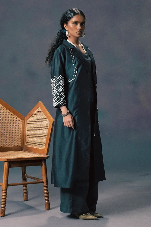 Indigo Embroidered Jacket and Co-ord Set