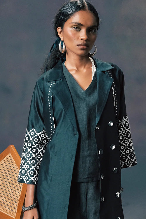 Indigo Embroidered Jacket and Co-ord Set