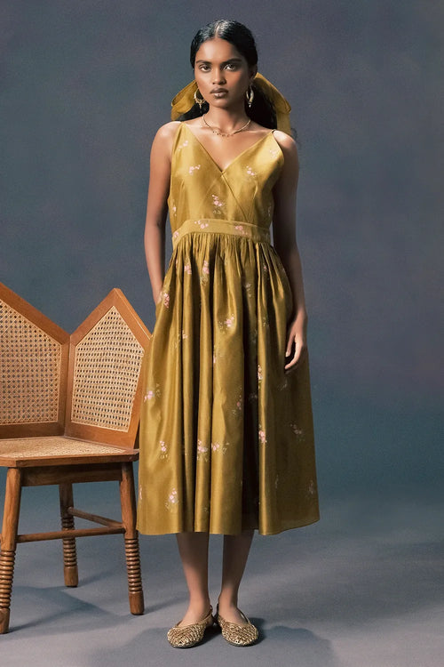 Moss Green Embroidered Dress With Jacket