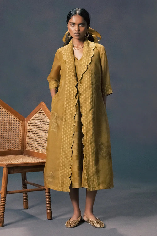 Moss Green Dress With Jacket