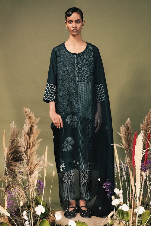 Indigo Discharge Print Kurta Set