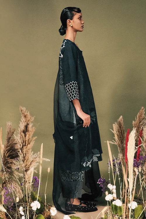 Indigo Discharge Print Kurta Set
