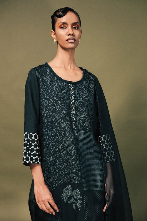 Indigo Discharge Print Kurta Set