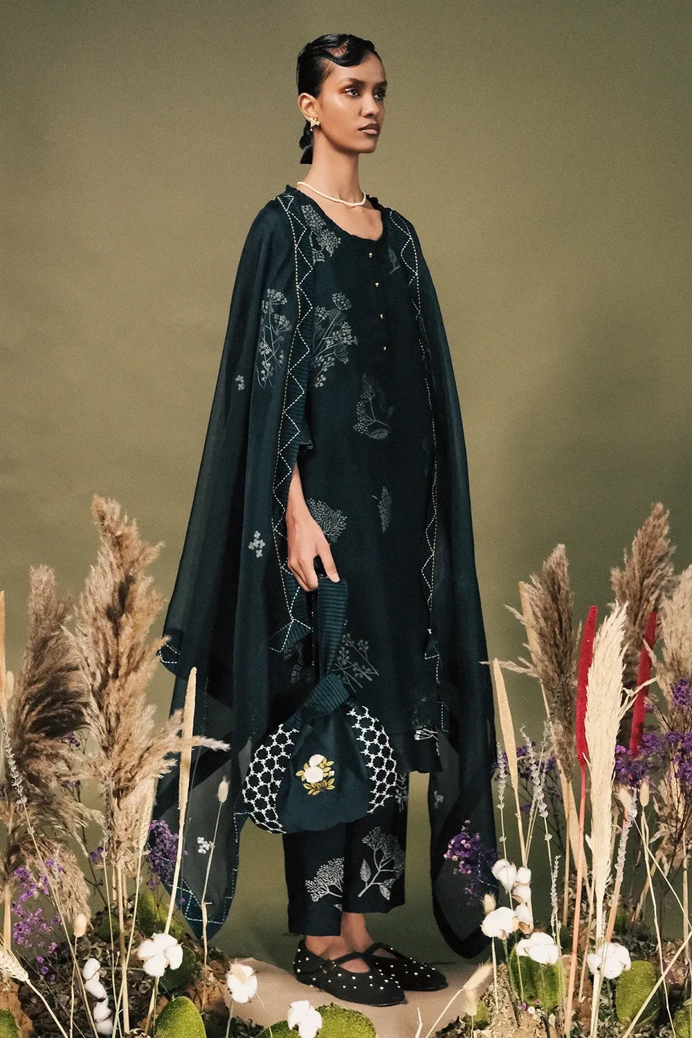 Indigo Chanderi Kurta Set