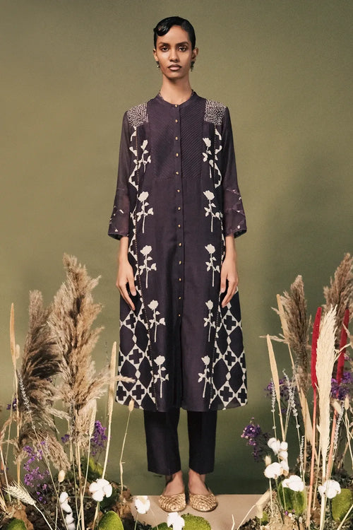 Lavender Front Open Tunic Set