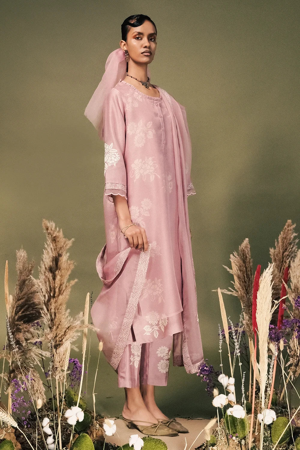 Lilac Printed Kurta Set