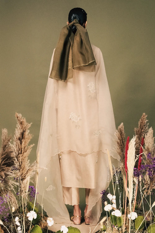 Beige Embroidered Tunic Set