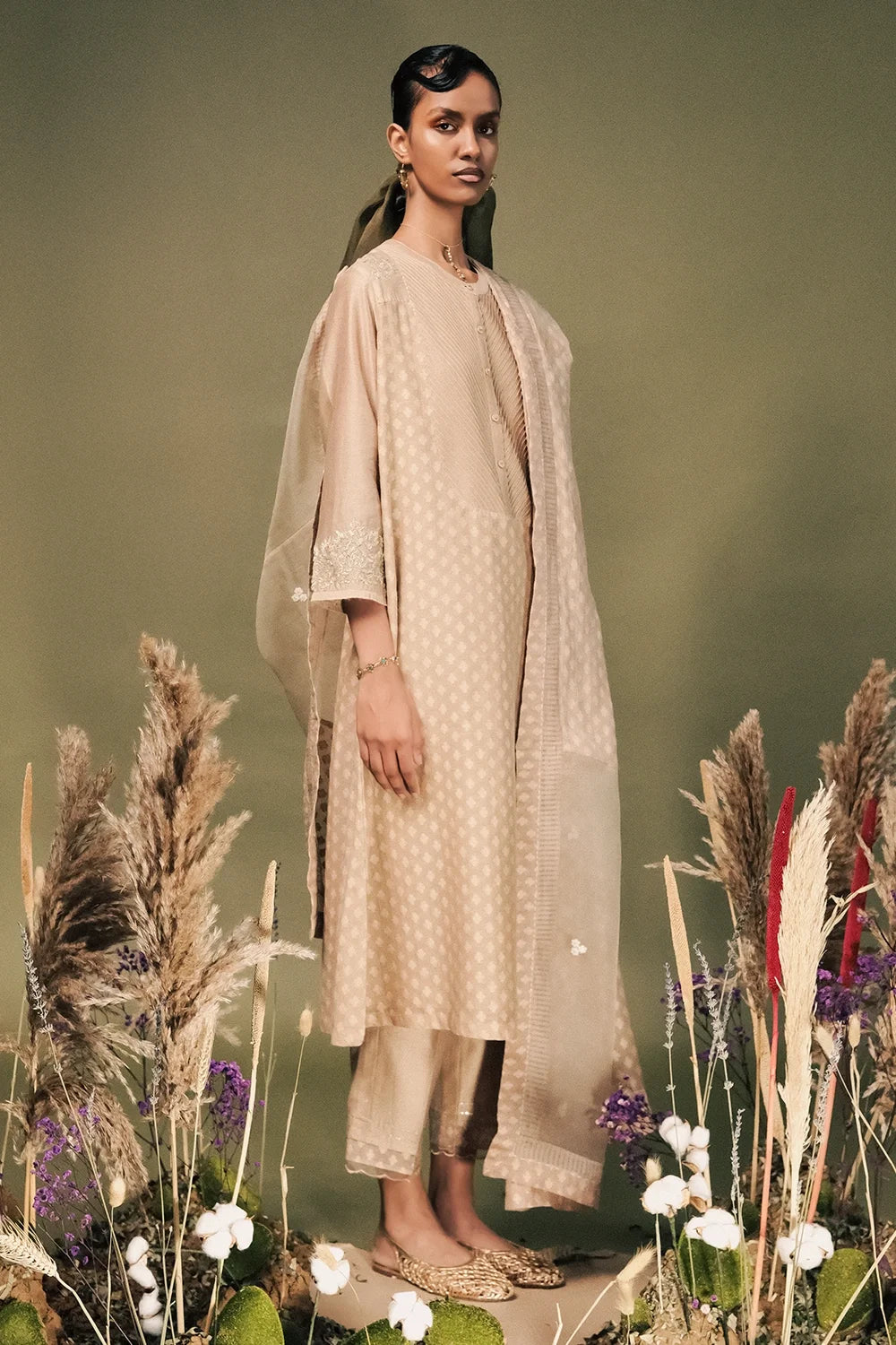 Beige Gota Patti Tunic Set