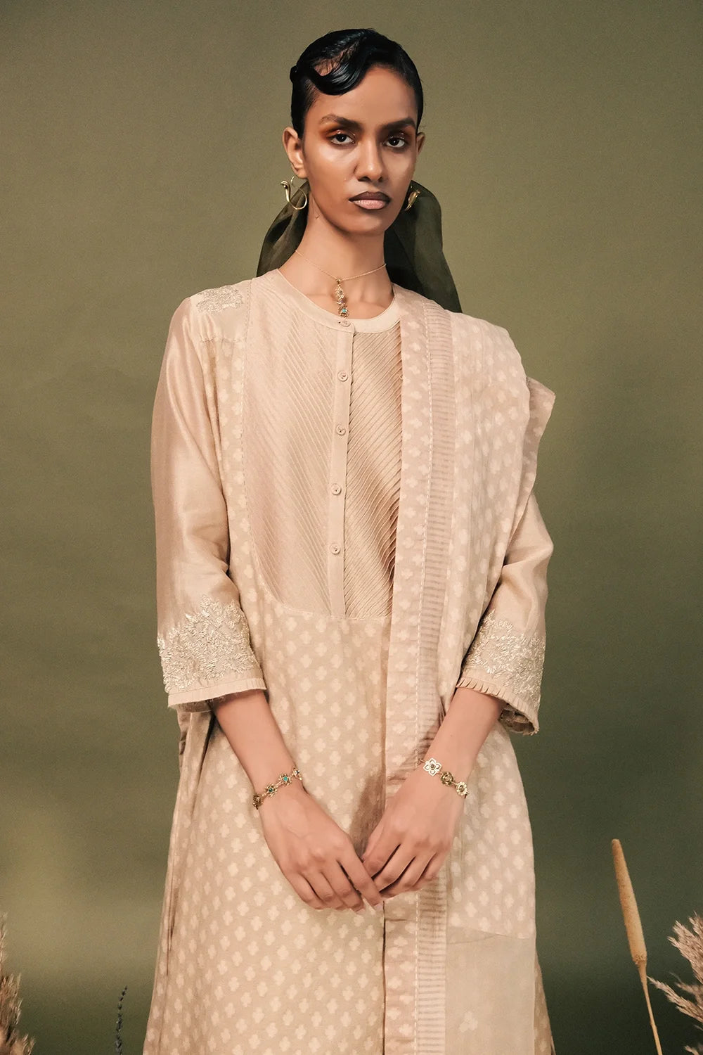 Beige Gota Patti Tunic Set