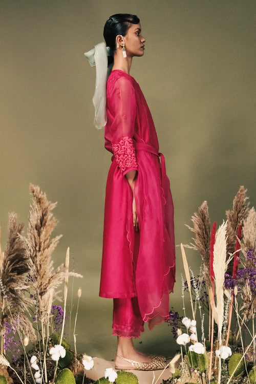 Fuchsia Silk Tunic Set