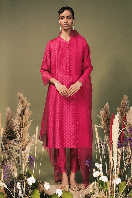 Fuchsia Embroidered  Kurta Set