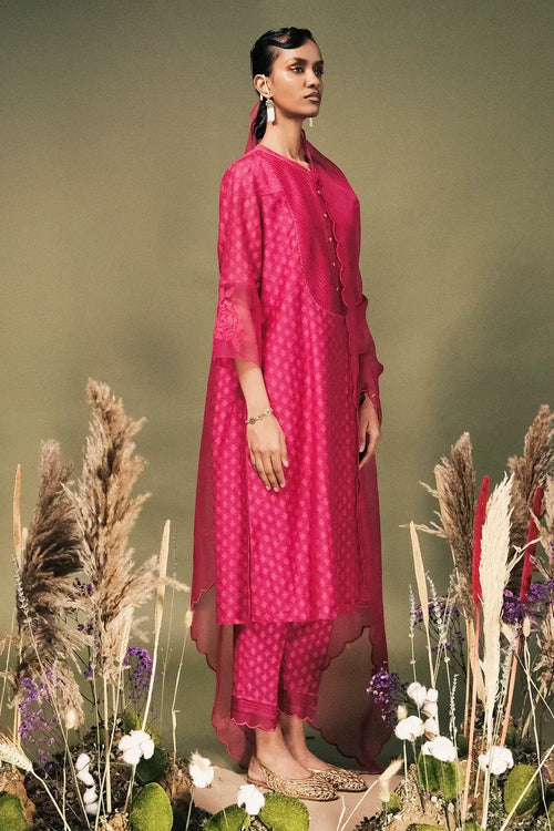 Fuchsia Embroidered  Kurta Set