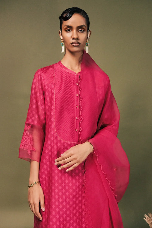 Fuchsia Embroidered  Kurta Set
