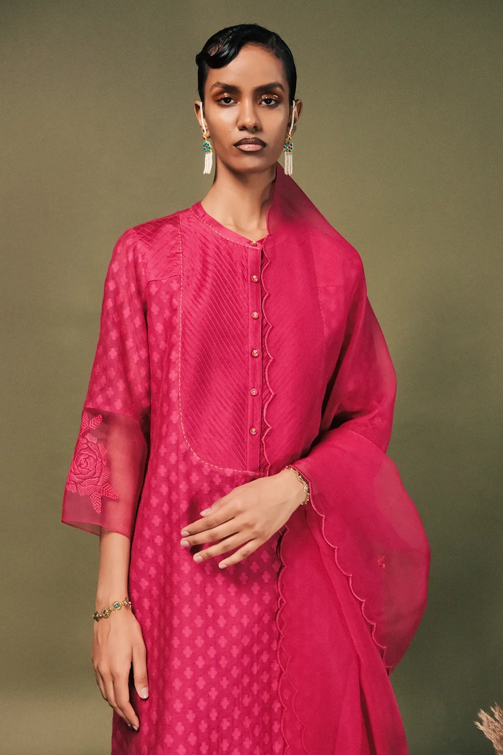 Fuchsia Embroidered  Kurta Set