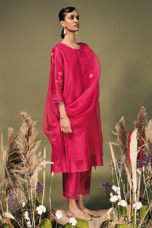 Fuchsia Tunic And Pants Set  With Dupatta