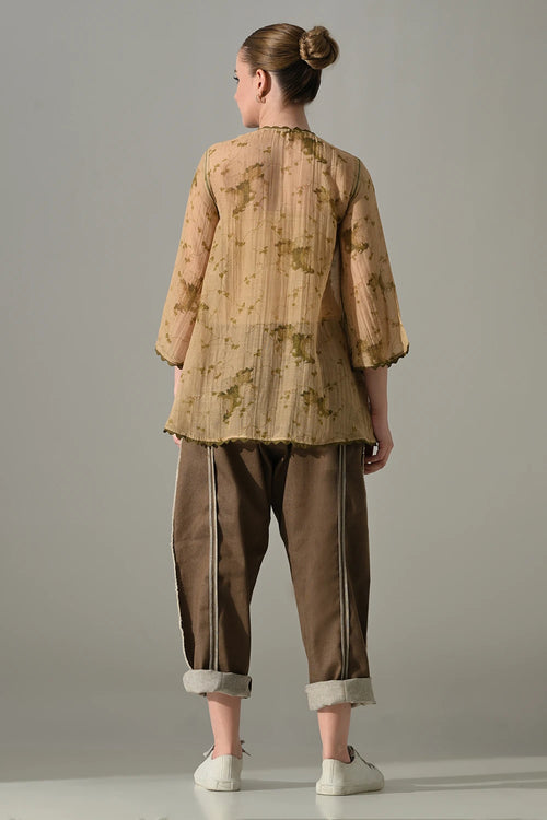 Beige Botanical  Shirt And Pant Set
