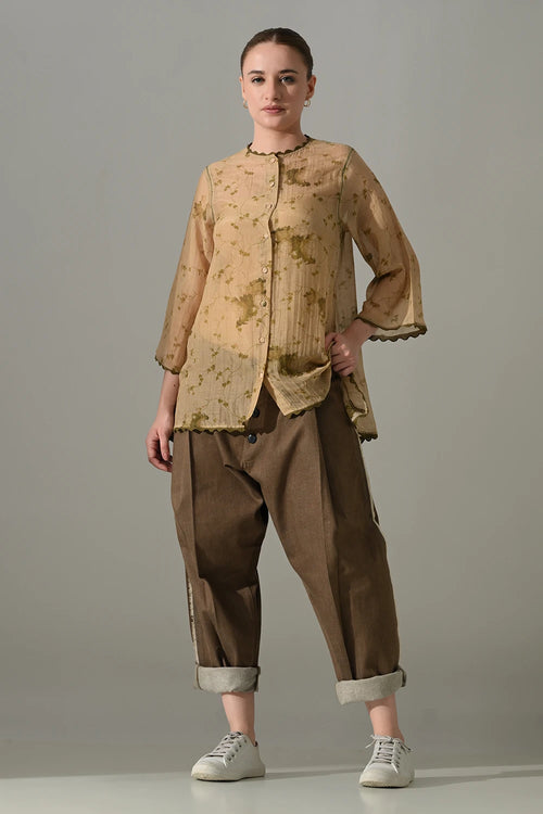 Beige Botanical  Shirt And Pant Set