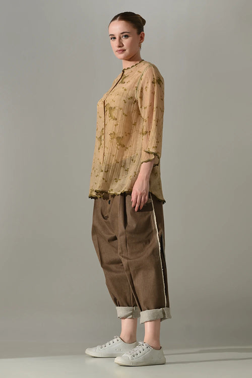 Beige Botanical  Shirt And Pant Set