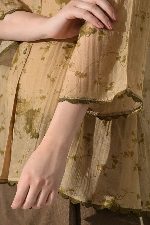 Beige Botanical  Shirt And Pant Set