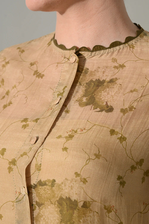 Beige Botanical  Shirt And Pant Set
