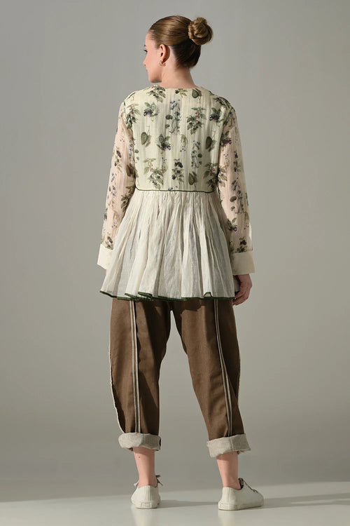 Cream Botanical Gathered Tunic And Pant Set