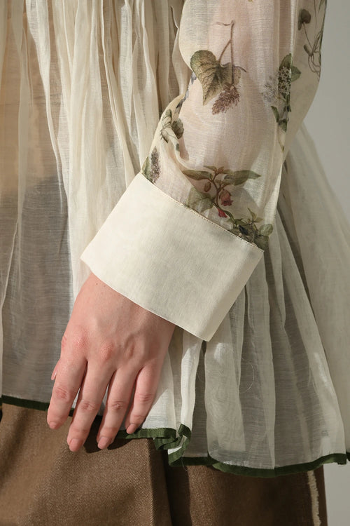 Cream Botanical Gathered Tunic And Pant Set