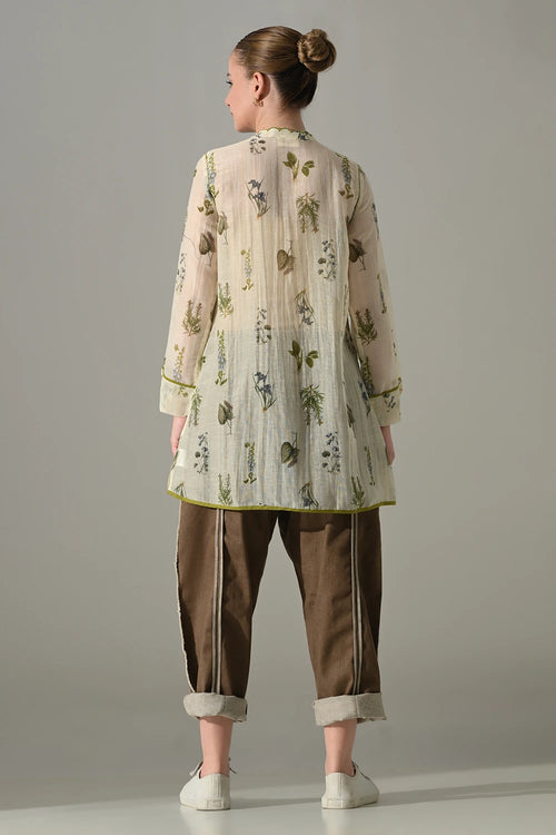 Cream Floral  High Low Tunic And Pant Set