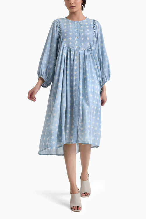 Blue Sunkissed Cotton Midi Dress