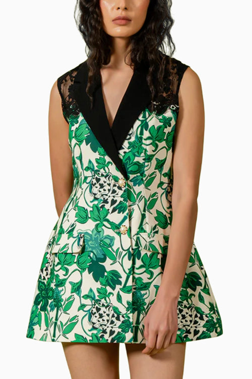 Green Black Leopard Print Mini Blazer Dress