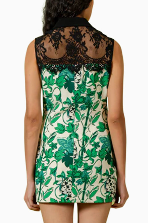 Green Black Leopard Print Mini Blazer Dress