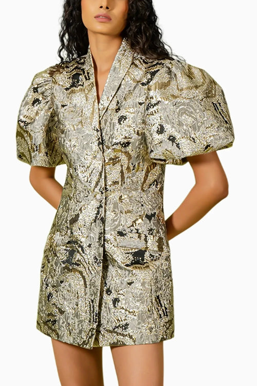 Gold Black Mini Blazer Dress