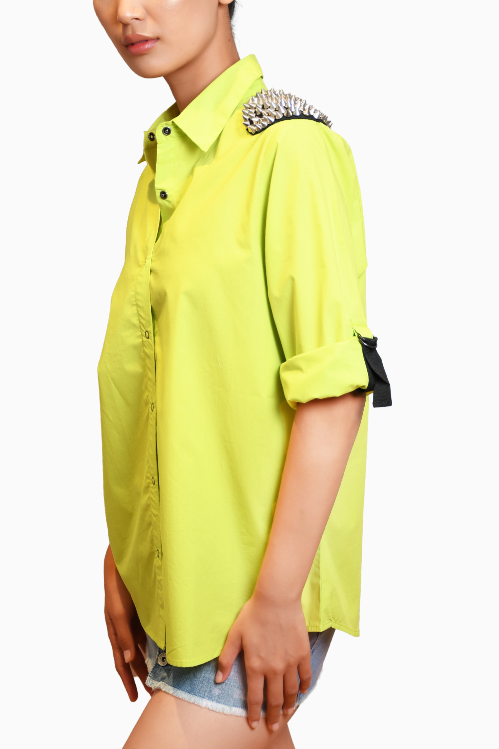 Neon Green Cotton Shirt with Embroidery