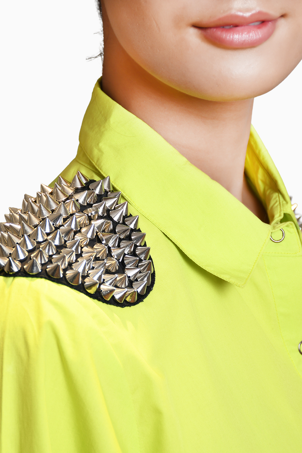 Neon Green Cotton Shirt with Embroidery