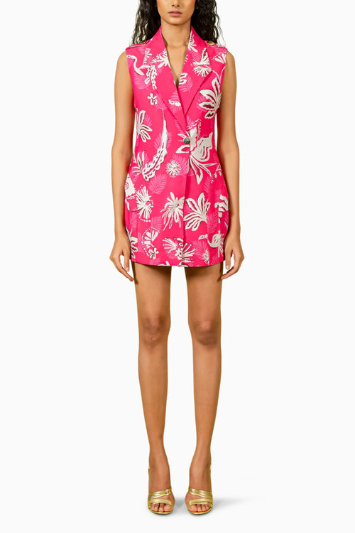 Fuschia White Floral Print Mini Blazer Dress