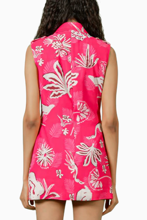 Fuschia White Floral Print Mini Blazer Dress